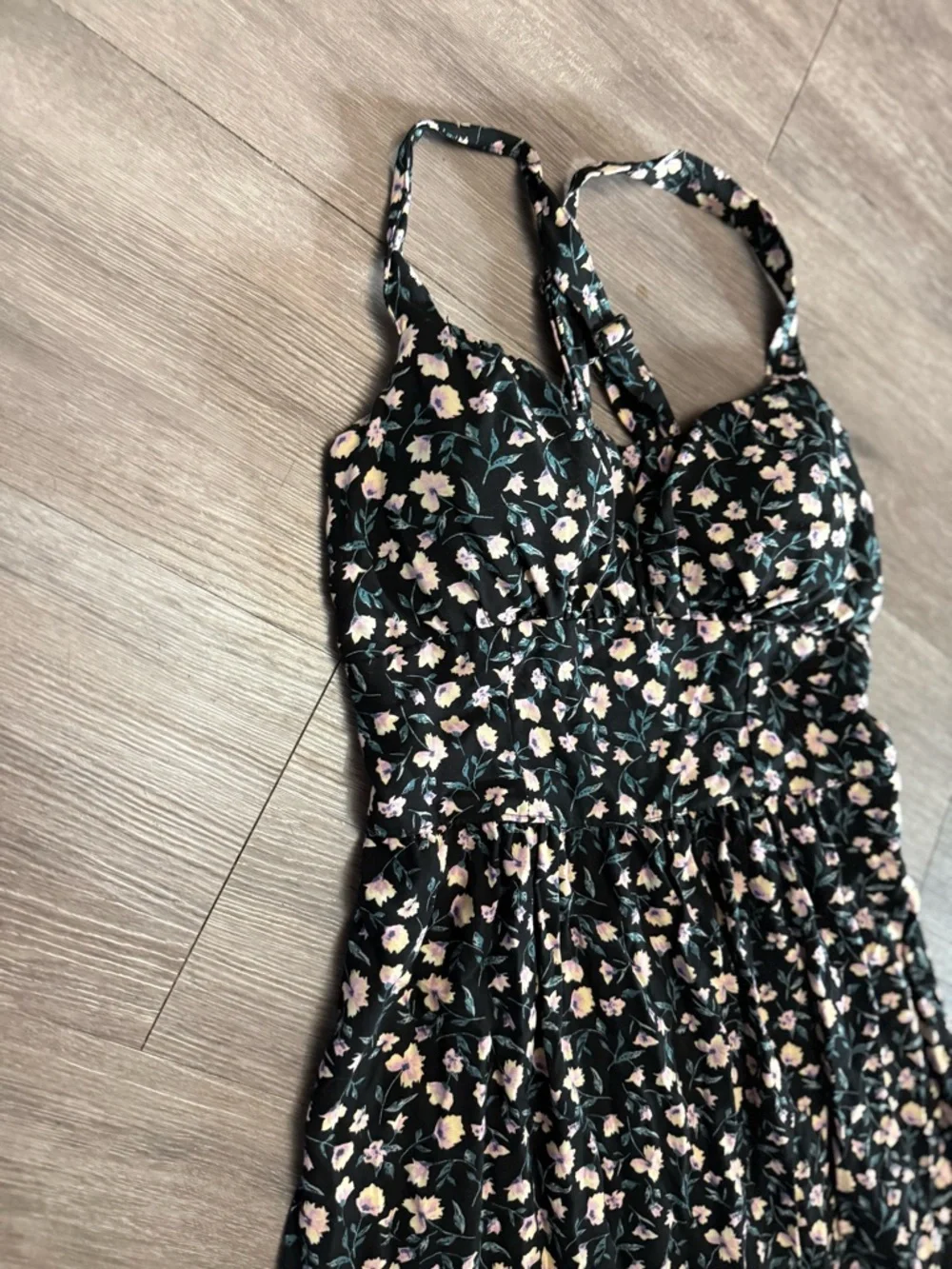 XS No Boundaries Black Floral Sundress with Pastel Blooms - Picture 3 of 4